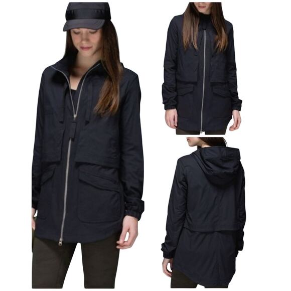 Lululemon Yogi Anorak Jacket Full Zip Hooded Sporty Black Activewear Size 4 - Picture 1 of 16